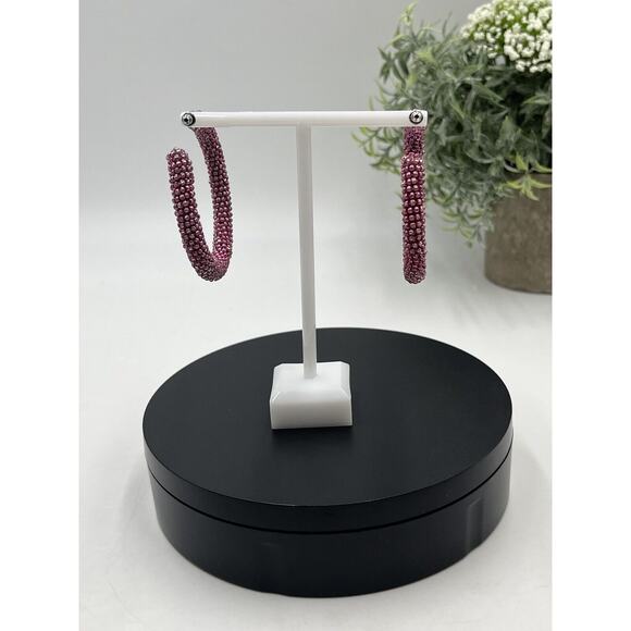 Sachin & Babi Designer Pink and Clear Glass Beaded Large Hoops 2.5" - Picture 9 of 12